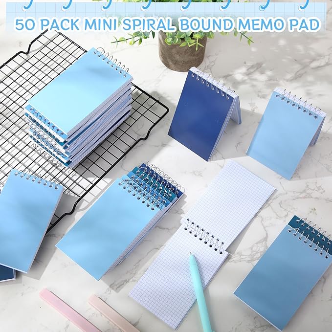 Teling 50 Pcs Spiral Graph Paper Memo Pads Bulk 3x5 Inch Small Note Pads Top Spiral Pocket Graph Notebook 75 Pages Mini Grid Steno Notepads for Writing Sketching Drawing School Office Supplies