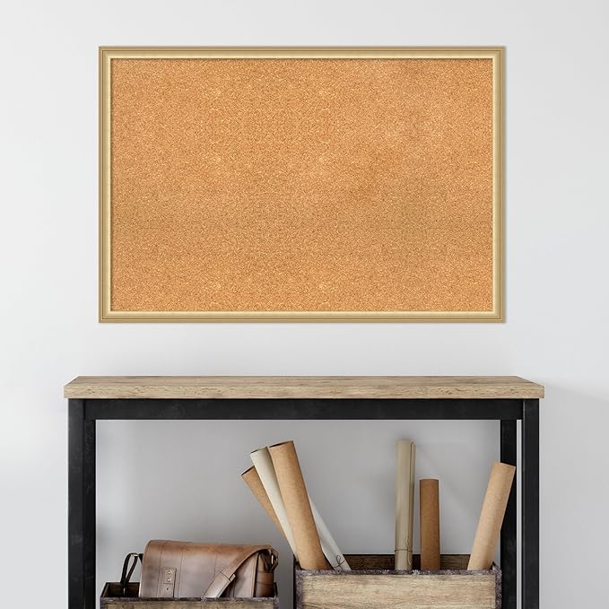 Amanti Art Natural Cork Board for Wall, 26x38 Vision Board with Gold Frame, Large Corkboard Office Decor for Home Organization, Casual Corkboard Pinboard to display items for home organization