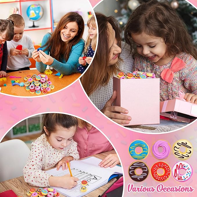 YGAOHF 50PCS 3D Cute Donut Erasers for Kids, Novelty Pencil Toppers for Candy Party Favors