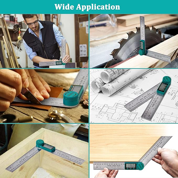 Digital Angle Finder Protractor, Angle Finder Ruler with 7inch/200mm, Angle Measuring Tool for Woodworking/Carpenter/Construction/DIY Measurement(2 Batteries Included) (Stainless Steel)