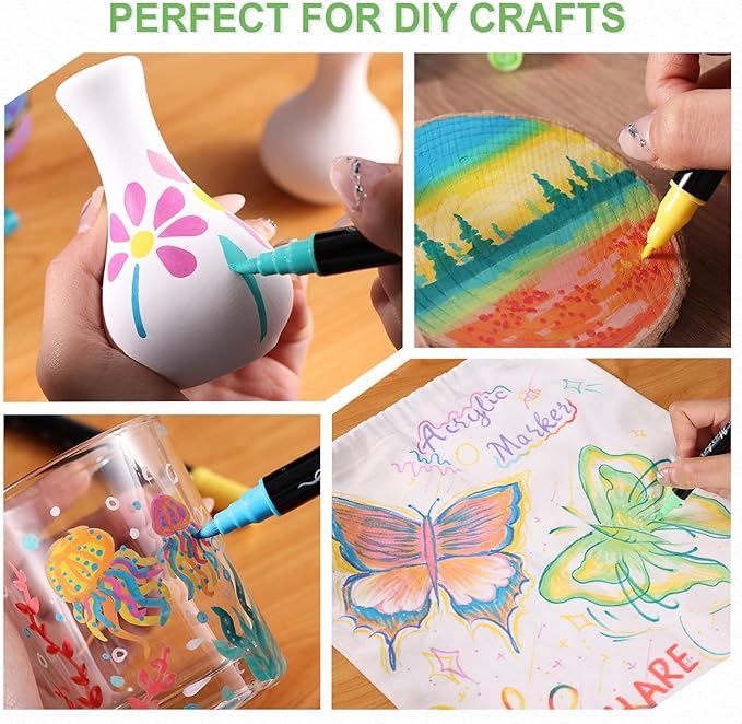 80 Colors Acrylic Paint Markers, Waterproof Dual Tip Acrylic Paint Pens with Brush and Fine Tip, Markers Set for Paper, Rock, Wood, Canvas, Glass, Ceramic and DIY Crafts Making Art Supplies