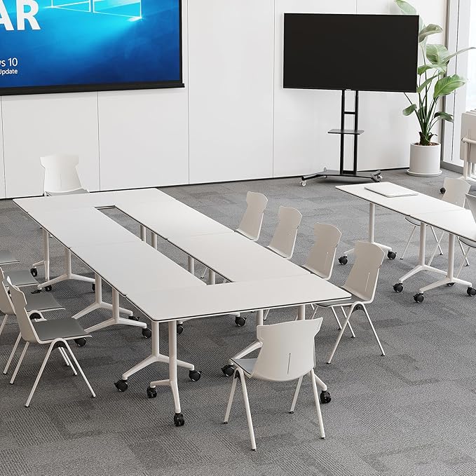 Folding Conference Room Tables 6 Pack, Foldable Modern Mobile Meeting Table Desk Training Table 6FT Large Rolling OfficeTable for Conference Training Classroom (6, 70.8" * 23.6" * 29.5")