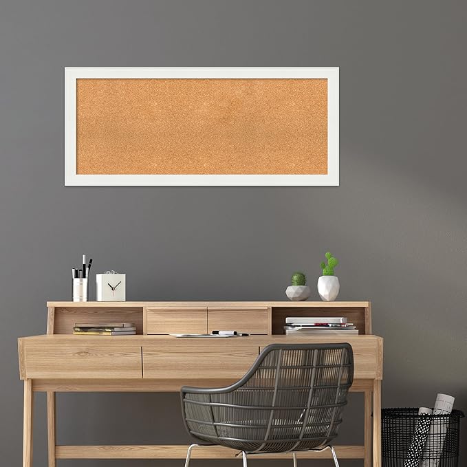 Amanti Art Natural Cork Board for Wall, 21x49 Vision Board with White Frame, Oversize Corkboard Office Decor for Home Organization, Casual Corkboard Pinboard to Display Items for Home Organization in