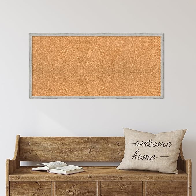 Amanti Art Natural Cork Board for Wall, 19x39 Vision Board with White Frame, Large Corkboard Office Decor for Home Organization, Cottage Corkboard Pinboard to Display Items for Home Organization in