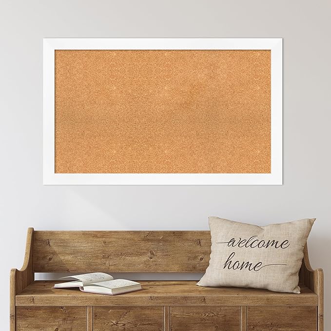 Amanti Art Natural Cork Board for Wall, 25x41 Vision Board with White Frame, Large Corkboard Office Decor for Home Organization, Modern Corkboard Pinboard to Display Items for Home Organization in