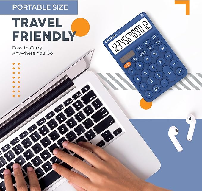 CATIGA 12 Digit Desktop Calculator Basic Desk Calculator with Large LCD Display, Big Buttons, 4 Function, Solar and Battery Dual Power, for Office, School, Home, SD-1292 Navy Blue