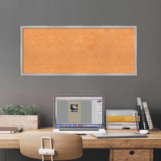 Amanti Art Natural Cork Board for Wall, 15x35 Vision Board with White Frame, Medium Corkboard Office Decor for Home Organization, Cottage Corkboard Pinboard to Display Items for Home Organization in