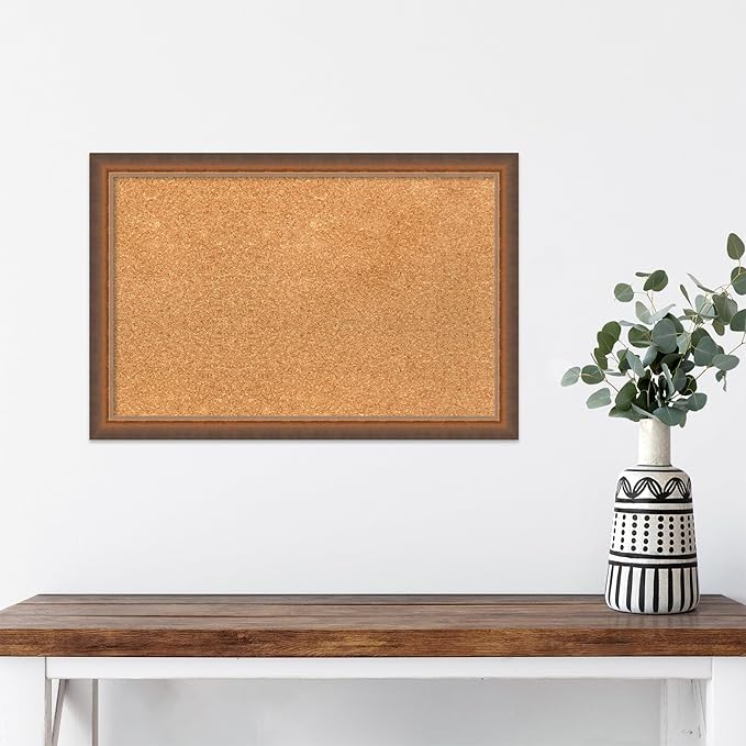 Amanti Art Natural Cork Board for Wall, 16x24 Vision Board with Bronze Frame, Small Corkboard Office Decor for Home Organization, Modern Corkboard Pinboard to Display Items for Home Organization in