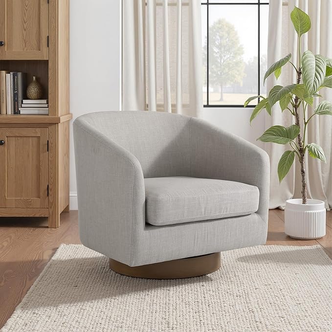 UIXE Swivel Accent Chairs Set of 2, Fabric Upholstered Barrel Chair for Living Room, Comfy Round Armchair Single Sofa Bedroom Reading Seat - 31" W, Khaki