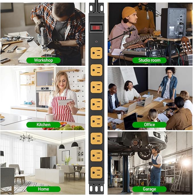 CRST 8 Outlet Metal Heavy Duty Power Strip, 2100 Joules Mountable Surge Protector Power Strip, Slim Power Bar with 6ft 14AWG Cord, ETL Listed