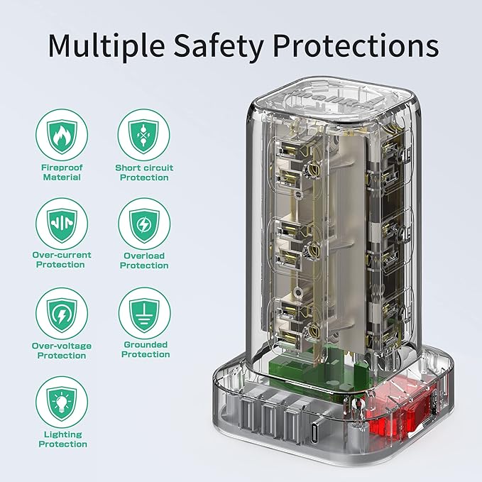 PD 20W USB C Surge Protector, Mini Power Strip Tower Travel 12 AC 4 USB Power Strip with USB Ports 6.5FT Overload Protection for Home Office