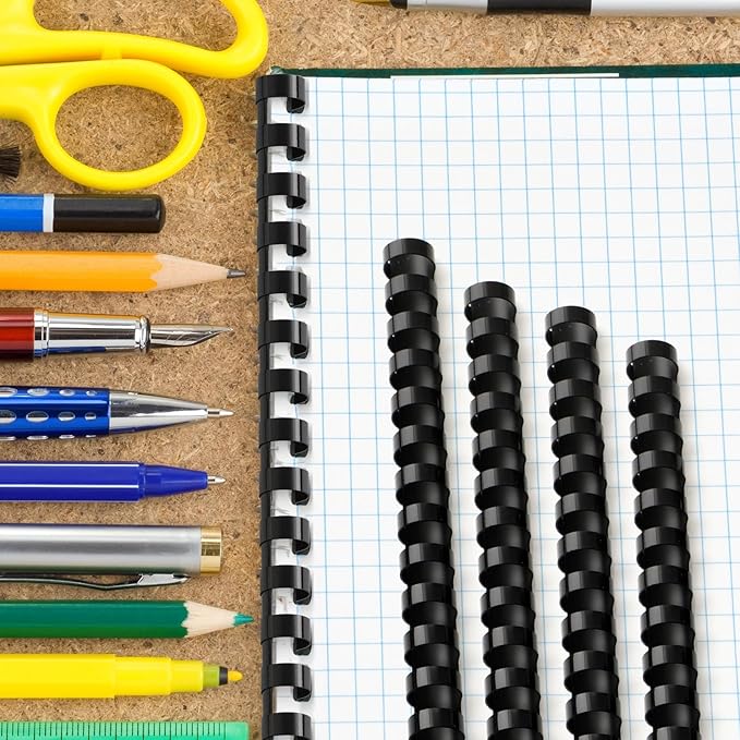 Yunsailing 150 Pack Plastic Binding Combs Plastic Binder Comb Ring 19 Ring Binding Spines Letter Size Spiral coils for Notebook Calendar(5/8 in,Black)