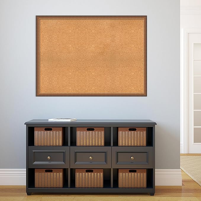 Amanti Art Natural Cork Board for Wall, 32x44 Vision Board with Bronze Frame, Oversize Corkboard Office Decor for Home Organization, Modern Corkboard Pinboard to Display Items for Home Organization