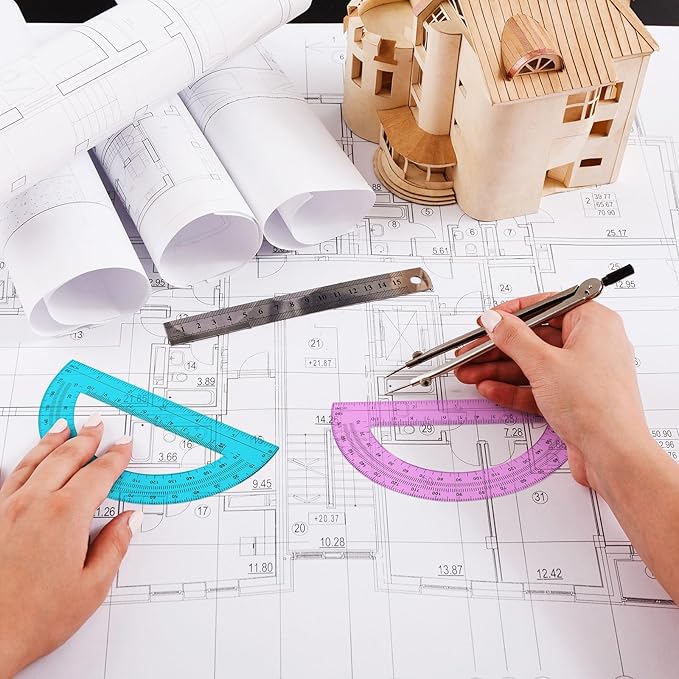 Zonon 2 Pcs 6 Inch Plastic Protractor Math Protractors 180 Degrees Angle Measurement, Translucent for Geometry Classroom Kid Student School Office Supplies(Pink, Blue)