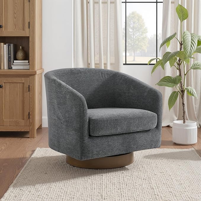 UIXE Swivel Accent Chairs Set of 2, Chenille Upholstered Barrel Chair for Living Room, Comfy Round Armchair Single Sofa Bedroom Reading Seat - 31" W, Gray
