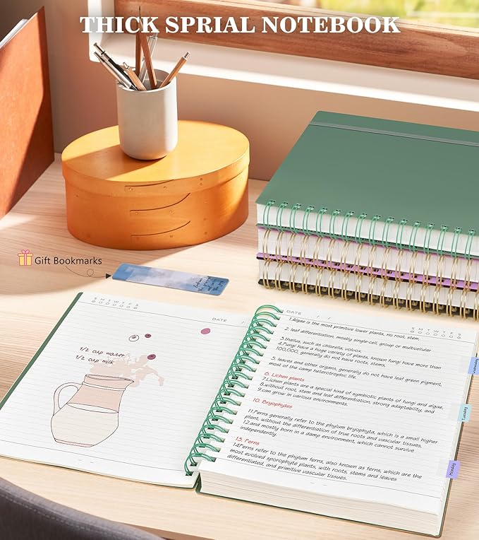 Spiral Notebook Journal College Ruled 8.5''x 11'', 360 Pages Lined Thick Journals for Women Men, A4 Large Spiral Notebooks with 100GSM Paper, Spiral Journaling for Writing Work, School Green