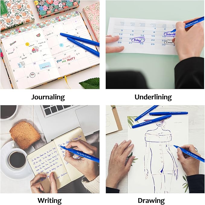 Lelix Felt Tip Pens, 15 Blue Pack, 0.7mm Medium Point, Felt Tip Markers Pens for Journaling, Writing, Note Taking, Planner, Perfect for School Office and Art Supplies