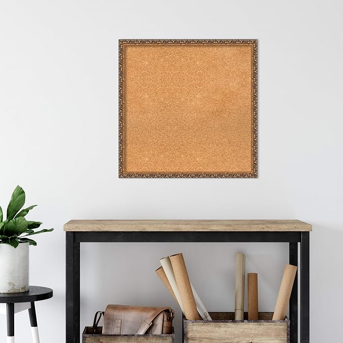 Amanti Art Natural Cork Board for Wall, 26x26 Vision Board with Bronze Frame, Medium Corkboard Office Decor for Home Organization, Traditional Corkboard Pinboard to Display Items for Home