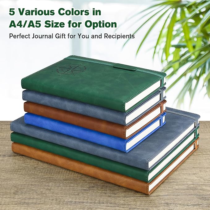 Notebook Journal for Women Men: Leather Journal for Writing, Hardcover College Ruled Journals Notebooks with Thick Paper, Large A5 Daily Journal for Travel, Diary, Gifts for Teens, 5.7"×8.5", Green