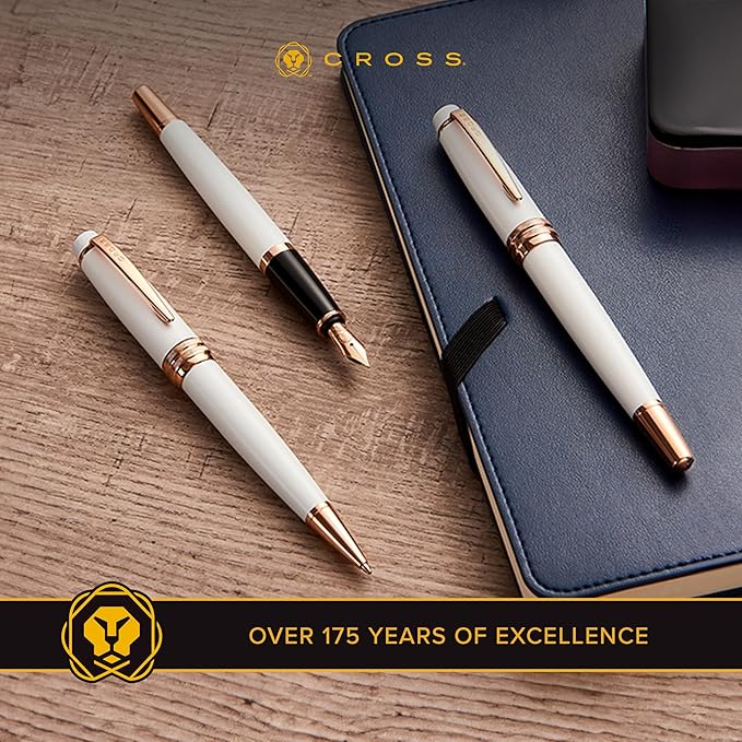 Cross Bailey Refillable Ballpoint Pen Presented in a Premium Gift Box - Medium Point, Black Ink, White & Rose Gold