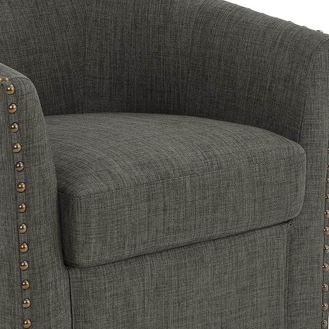 UIXE 360° Swivel Barrel Accent Chair, Modern Upholstered Arm Chair Round Club Armchair, Nailhead Trim Single Sofa Seating in Fabric for Living Room - Gray