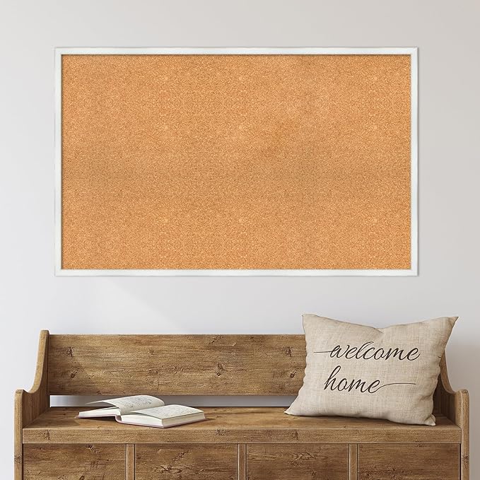 Amanti Art Natural Cork Board for Wall, 27x43 Vision Board with White Frame, Oversize Corkboard Office Decor for Home Organization, Country Rustic Corkboard Pinboard to Display Items for Home