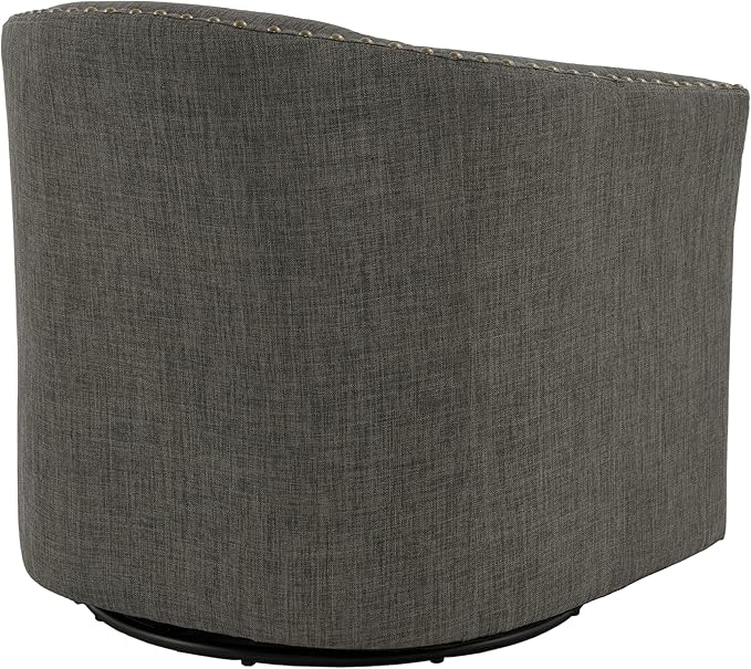 UIXE 360° Swivel Barrel Accent Chair, Modern Upholstered Arm Chair Round Club Armchair, Nailhead Trim Single Sofa Seating in Fabric for Living Room - Gray