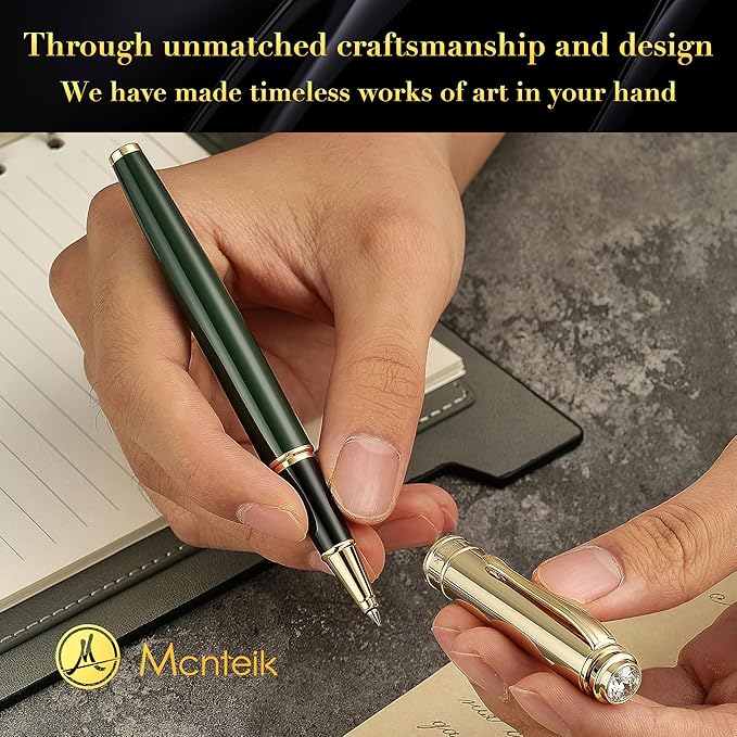 Luxury Rollerball, With 8mm Brilliant diamond,Green Lacquer Pen, Attractive 24K Gold Finish, Schmidt Ink Refill,Glitter Fancy Pens Gifts for Men & Women, Office, Executive, Nice Designer pens