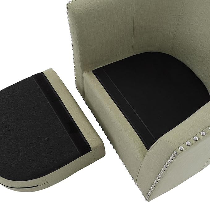 UIXE 360° Swivel Barrel Accent Chair, Modern Upholstered Arm Chair Round Club Armchair, Nailhead Trim Single Sofa Seating in Fabric for Living Room - Light Camel