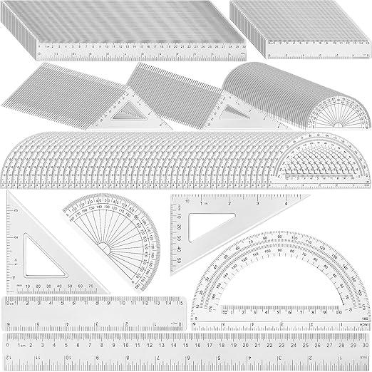 Tenare 36 Pcs Plastic Clear Math Set Includes Protractor Triangle Rulers 12 Inch 6 Inch Straight Geometry Math Transparent Ruler Measuring Tool for School Office Home Supplies