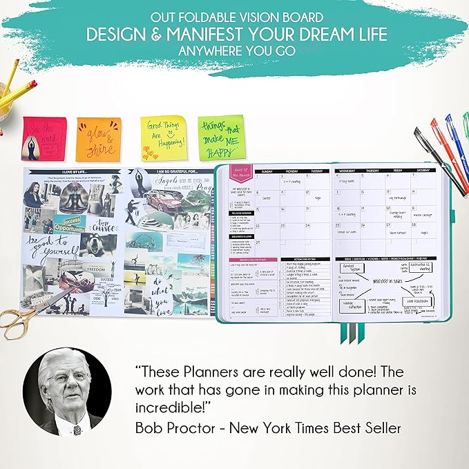 Law of Attraction Planner – Undated Hourly, Weekly & Monthly Goal Setting Planner, 12-Month to Increase Productivity | Life & Gratitude Journal, Include Foldable Vision Board, Gift Box & Stickers
