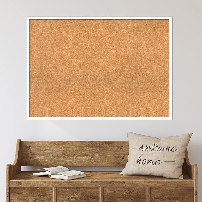 Amanti Art Natural Cork Board for Wall, 29x41 Vision Board with White Frame, X-Large Corkboard Office Decor for Home Organization, Modern Corkboard Pinboard to Display Items for Home Organization in