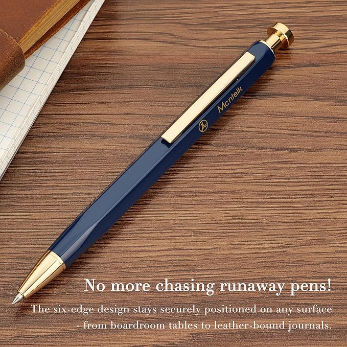 Blue Gel Pen-Stunning Click Pen with 24K Gold Finish, Hexagonal Design, ADMOK Black Refill, Best Gift Set for Men & Women, Professional Executive Office, Nice Fancy Retractable Pens