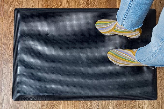 Rocelco 32" Height Adjustable Standing Desk Converter BUNDLE - Sit Stand Computer Workstation Riser with Anti Fatigue Mat - Dual Monitor Retractable Keyboard Tray Gas Spring - Black (R EADRW-MAFM)