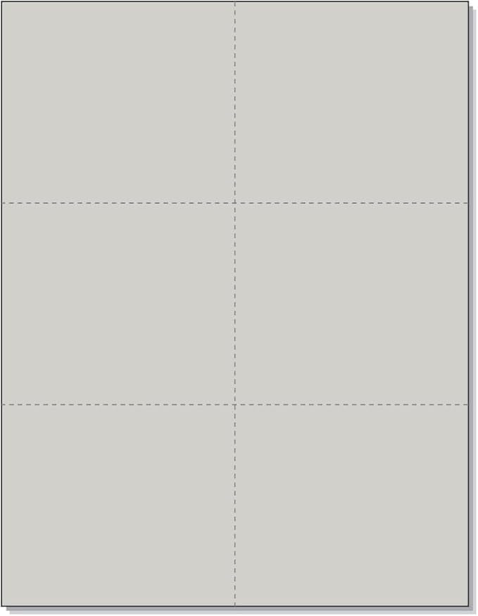 Limited Papers (TM) 8.5x11 Perforated Paper, 20/50 Pound, 75 GSM, Variety of Perforation Sizes and Colors, for Forms, Tickets, Postcards, Business Cards. (Grey, 6 up)