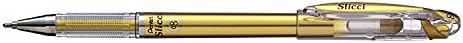 Pentel Arts Slicci Metallic 0.8 mm Needle Tip Gel Pen, Gold Ink, Box of 12 (BG208-x)