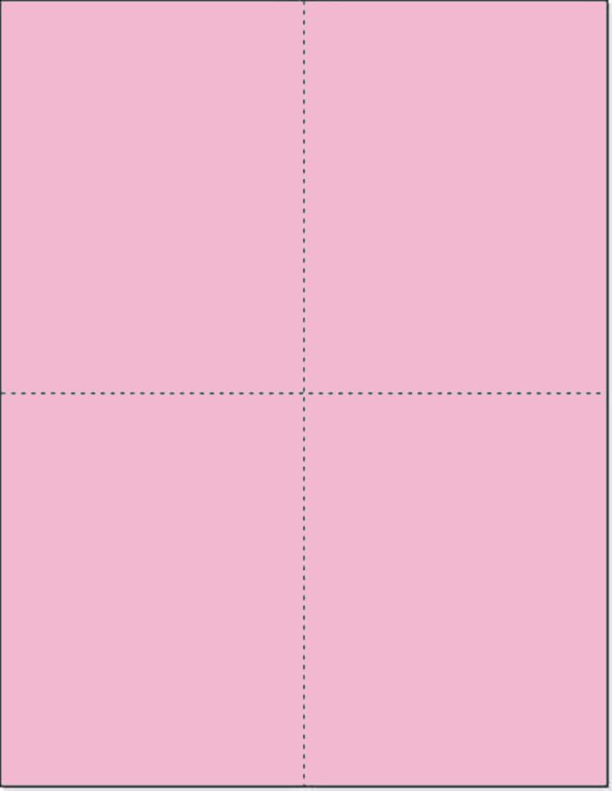 Limited Papers (TM) 8.5x11 Perforated Paper, 20/50 Pound, 75 GSM, Variety of Perforation Sizes and Colors, for Forms, Tickets, Postcards, Business Cards. (Pink, 4 up – 1 Hor. & 1 Ver.)