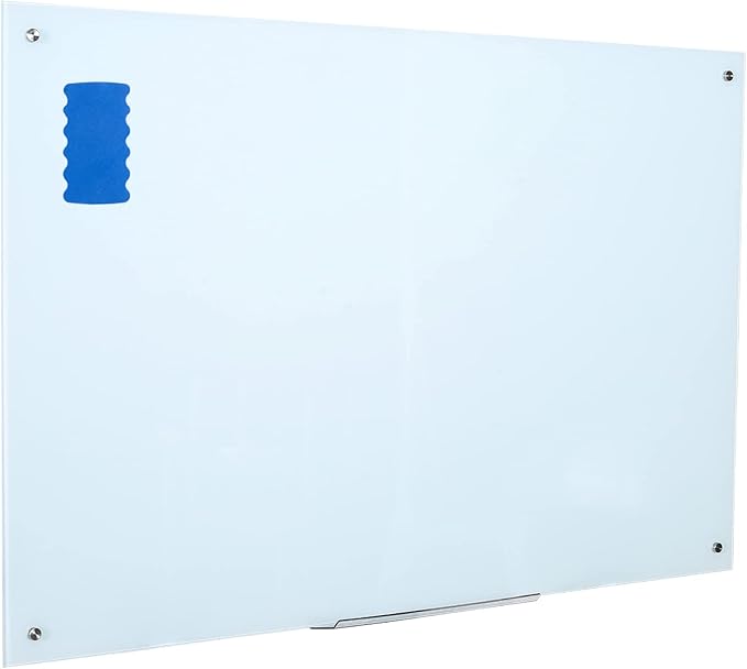 Glass Dry Erase Board - Large Magnetic Whiteboard with Frameless Mounting, Premium Tempered Glass Surface & Accessory Tray - Perfect for Office, Classroom, or Home (48" x 36")