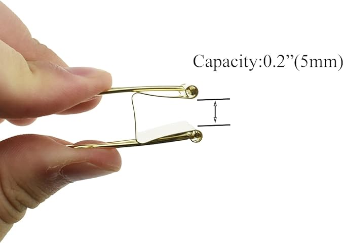 HAHIYO Binder Clips Paper Clamps Spring Steel Sturdy Small 0.75 inches Width 0.2 Inch Capacity No Sharp Edges Heavy Duty Tight Grip Reusable Gold Metal Bright Finish for Home Office School 30 Pack