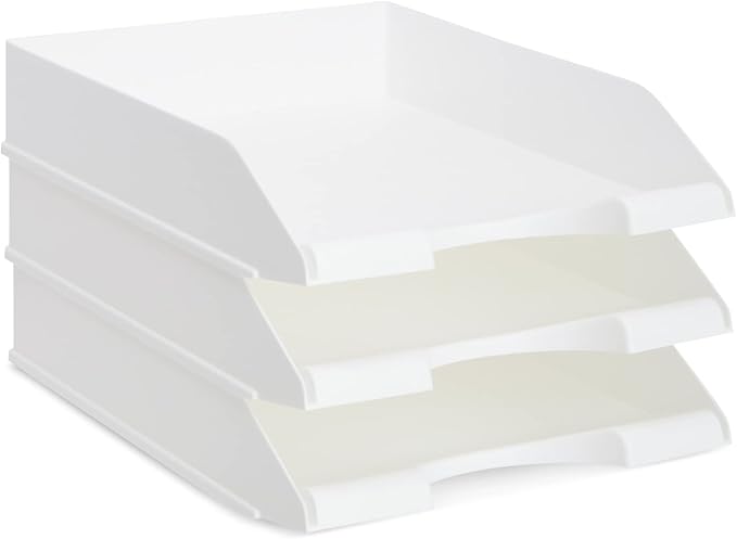 Stockroom Plus Paper Trays for Classroom - 4 Pack, White, 10 x 13.5 x 2.5 in - Desk Organizer Stacking Trays for Classroom Organization & Office Document Storage