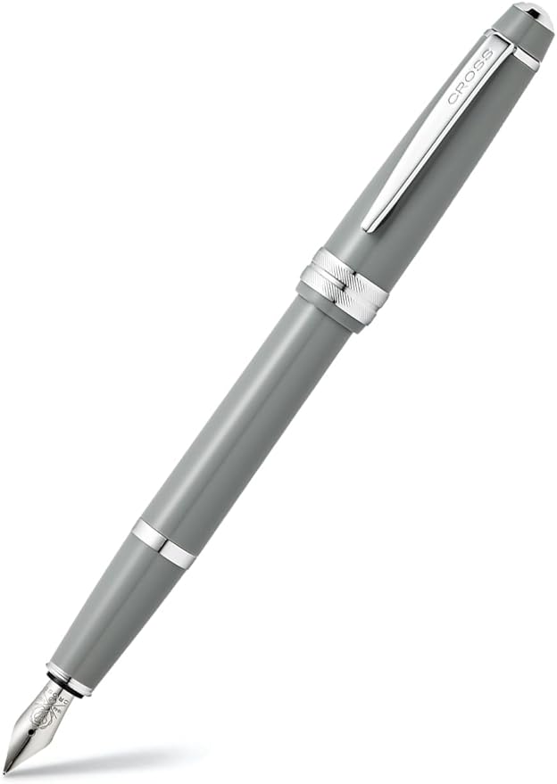 Cross Bailey Light Refillable Fountain Presented in a Everyday Gift Box - Medium Point, Black Ink, Polished Gray