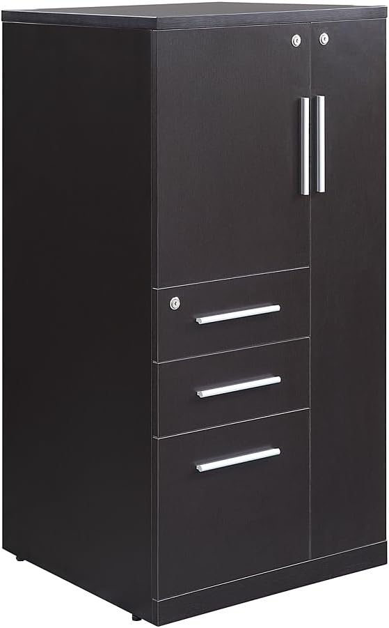 NBF at Work Wardrobe Office Storage Cabinet - Espresso Laminate Storage Cabinet with Lockable Door -Display Cabinet with 3 Lockable Drawers (48" H x 24" W x 24" D, Brown)