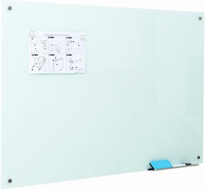 Magnetic Glass Writeboard 48"X36" Premium Tempered Dry Erase Boards Wall Mounted Frameless Whiteboard Bulletin Message Boards (White)