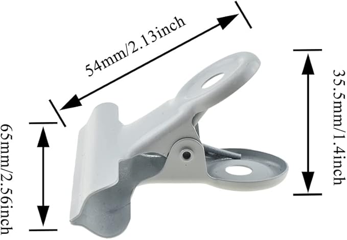 HAHIYO 2.5inch White Bulldog Clips Metal File Hinge Binder Clips Clamps Save Space Strong Spring Jaws Rock Solid Grip Book Lay Flat Deburred Edge for Hang Photos Wall Grid Dog Food 9PCS