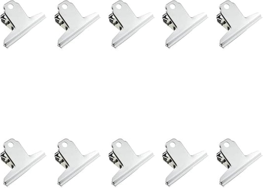 HAHIYO 3inch Silver Bulldog Clips Metal File Hinge Binder Clamps Save Space Strong Spring Jaws Rock Solid Grip Book Lay Flat Deburred Edge for Hang Photos Wall Grid Dog Food 10PCS