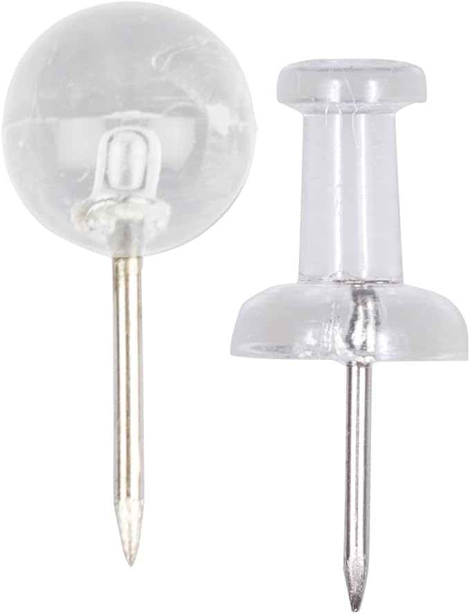 JAM PAPER Colorful Push Pins - Flat & Round Head Thumb Tack Combo Set - Clear Pushpins - 200/Pack