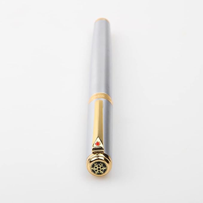 Stunning Luxury Rollerball Pen with 24K Gold Trim,Switzerland Tip with Black Ink Refills,Perfect Roller Ball Point Pen Gift for Men Women,Fancy Writing Set for Business,Fog Chromium