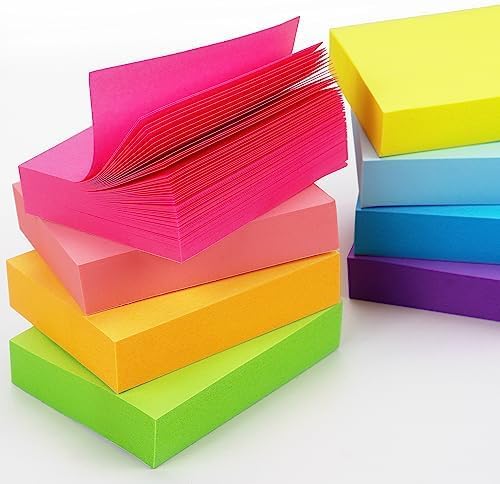 Sticky Notes 1.5x2 inch Bright Colors Self-Stick Pads 8 Pads/Pack 100 Sheets/Pad Total 800 Sheets