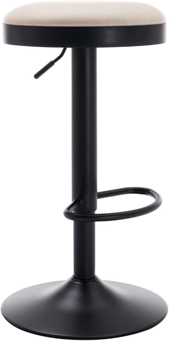 Round Swivel Counter Height Bar Stools Set of 1 Modern Adjustable Barstools Backless PU Leather Bar Chairs Industrial Island Chairs with Metal Base/Footrest for Kitchen Island/Pub, Beige