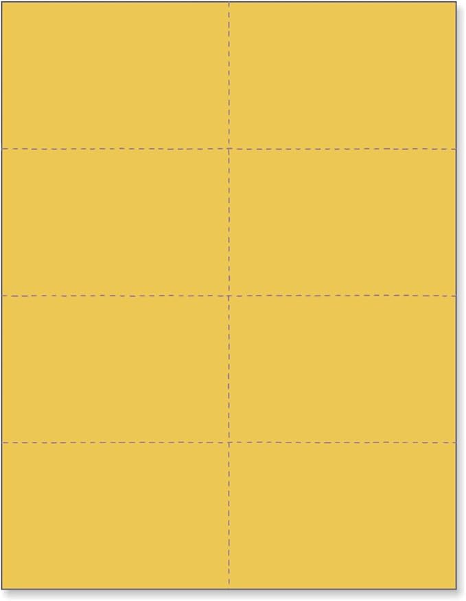Limited Papers (TM) 8.5x11 Perforated Paper, 20/50 Pound, 75 GSM, Variety of Perforation Sizes and Colors, for Forms, Tickets, Postcards, Business Cards. (Gold, 8 up)
